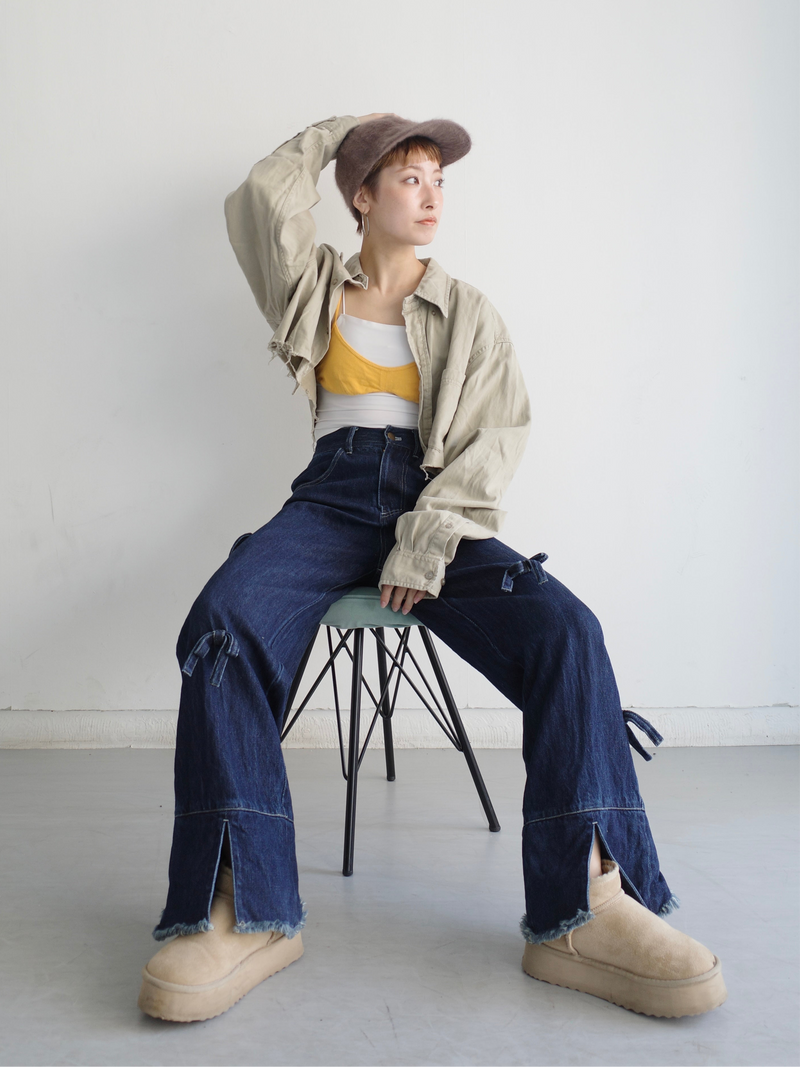 パンツ hjerte ribbon flare denim – hjerte