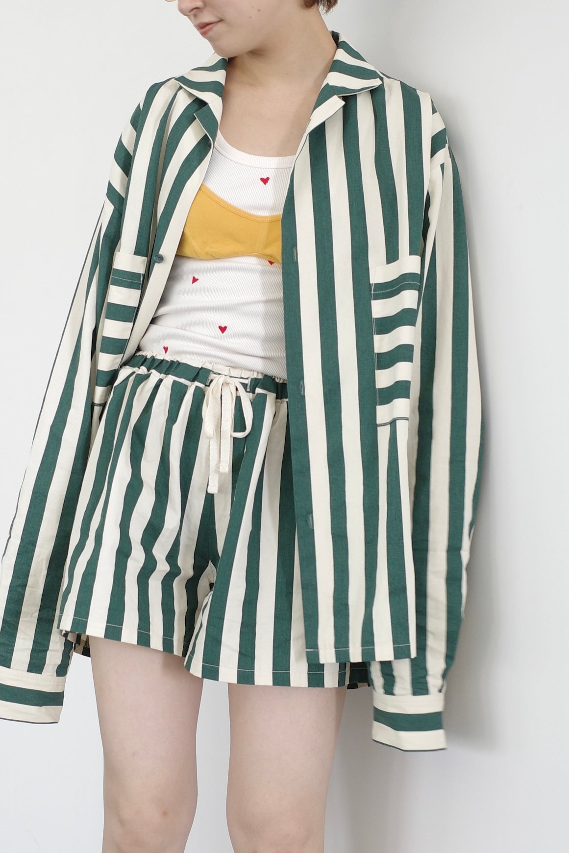 hjerte【未使用】relax stripe shirts グリーン hjerte【未使用】relax stripe shirts グリーン