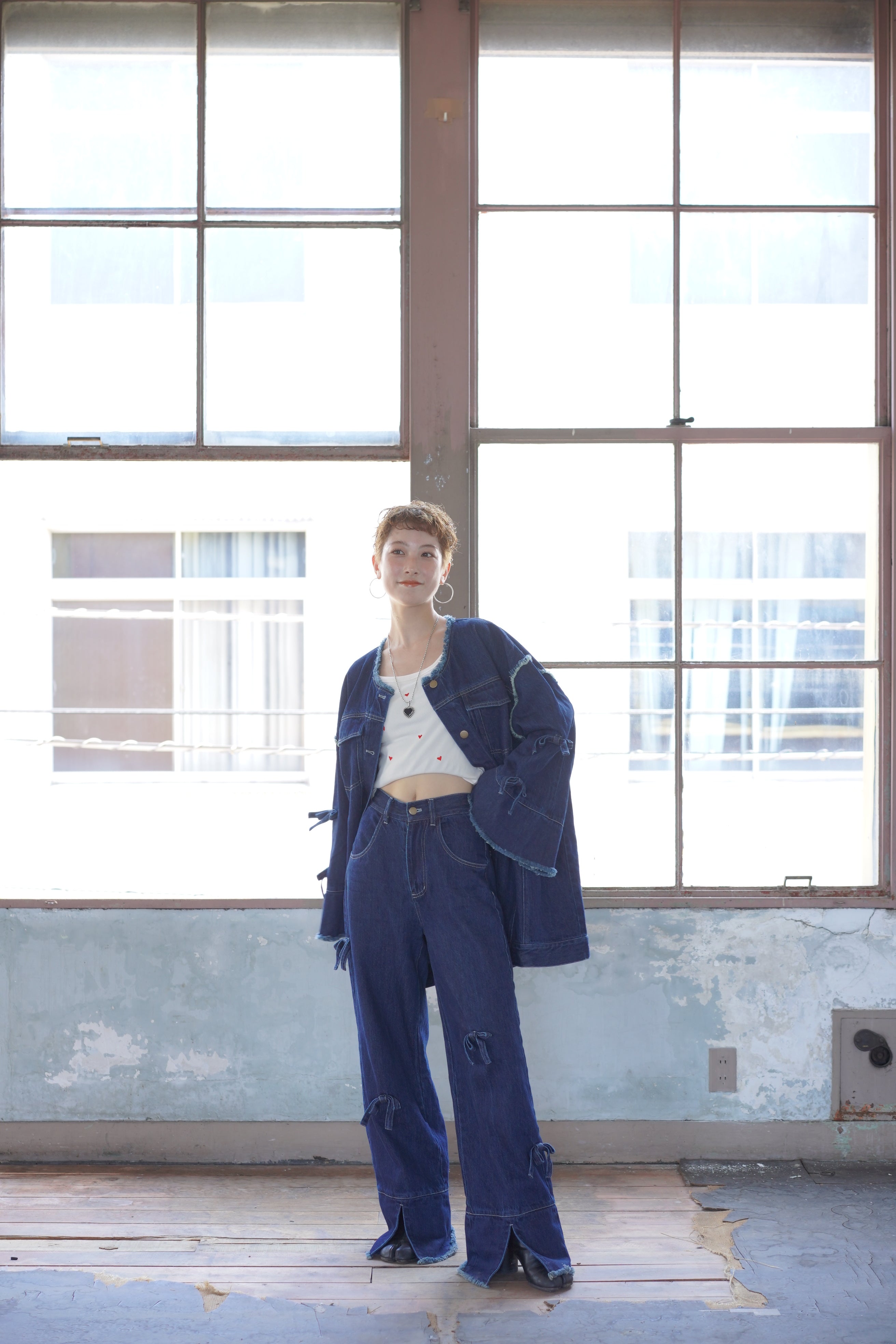 hjerte リボンデニムジャケット ribbon denim jacket – hjerte